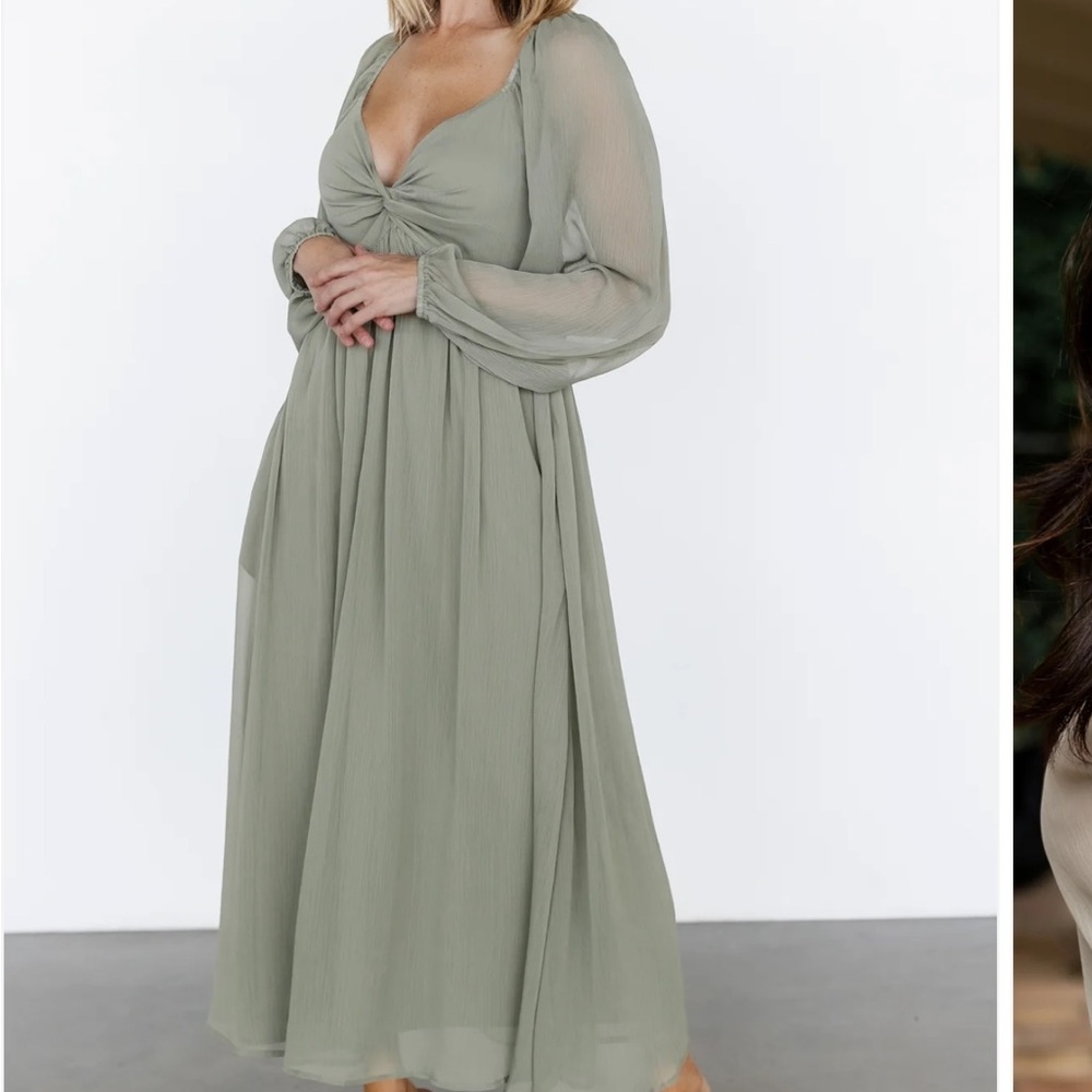 Baltic Born Olive Green Maxi Dress with Billow Sleeves